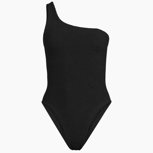 Hunza G Nancy Swimsuit Black One Shoulder Bikini Crinkle Noir Bodysuit Rare - Picture 7 of 16